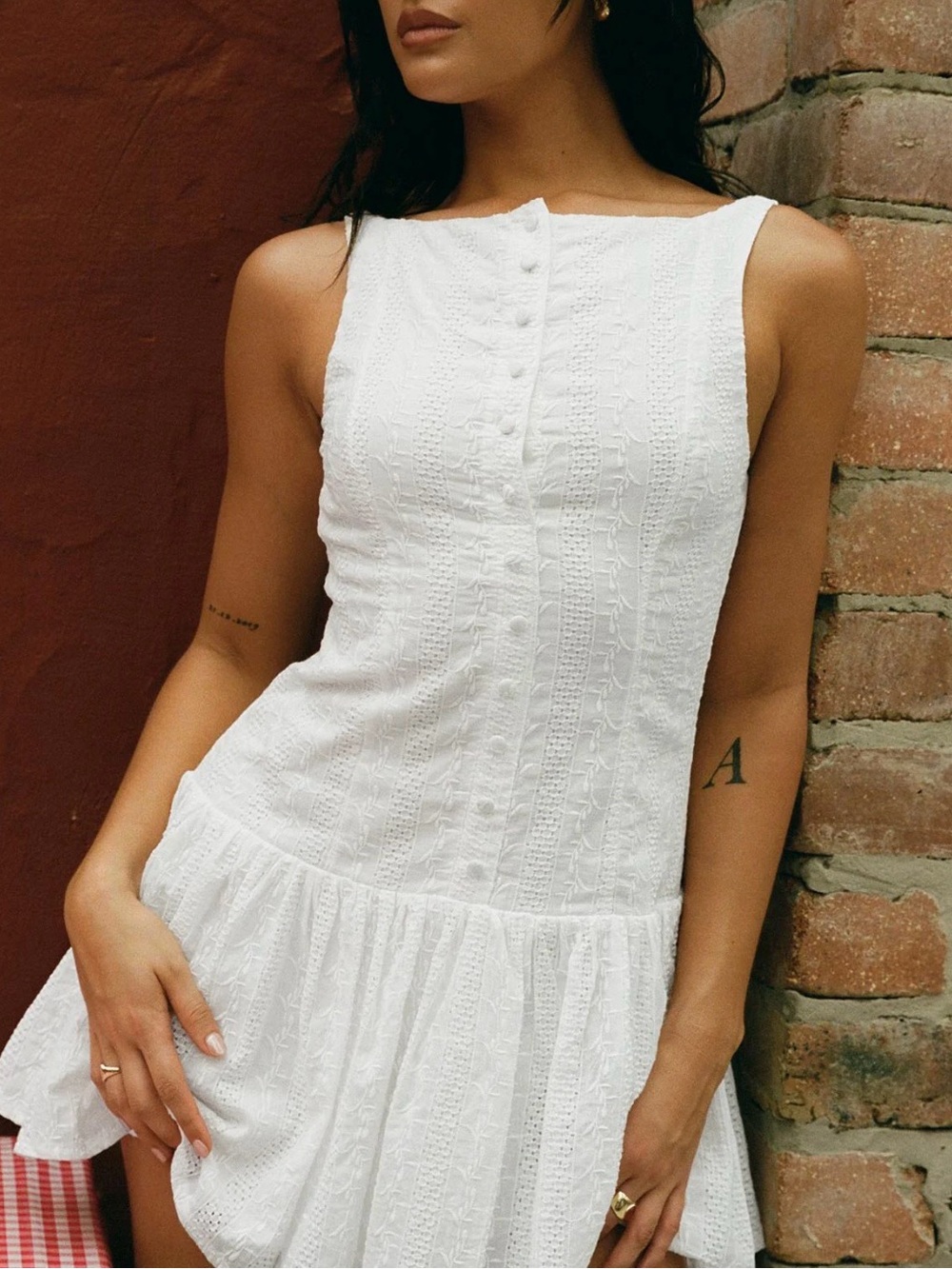 Princess Polly White Textured Button-Front Mini Dress
